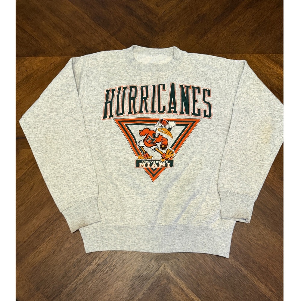 Vintage University of Miami Hurricanes Sweatshirt Heather Gray Sebastian Ibis L